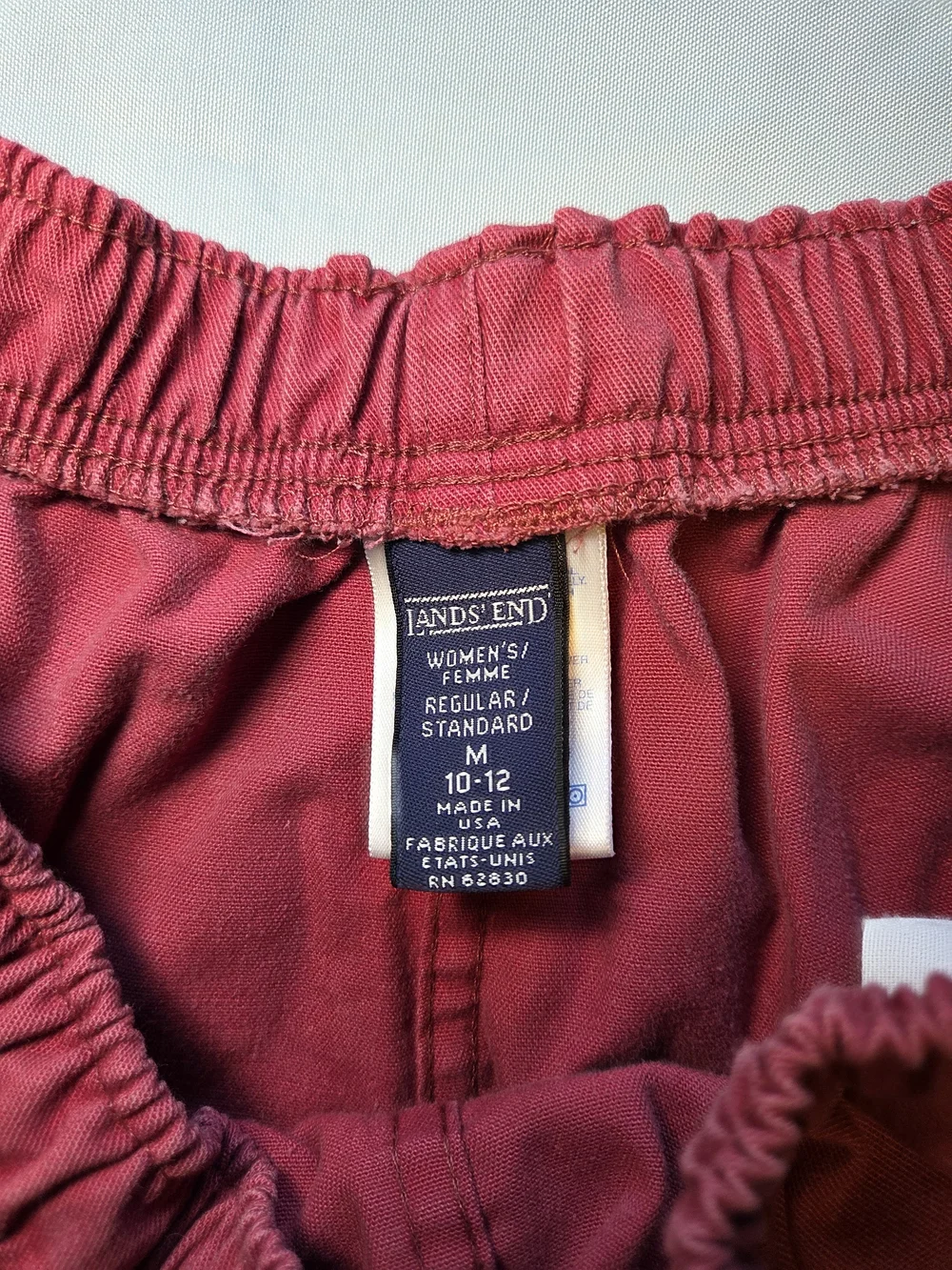 Lands End Womens M Red Elastic Waist Pull On Shorts Casual Cotton Blend